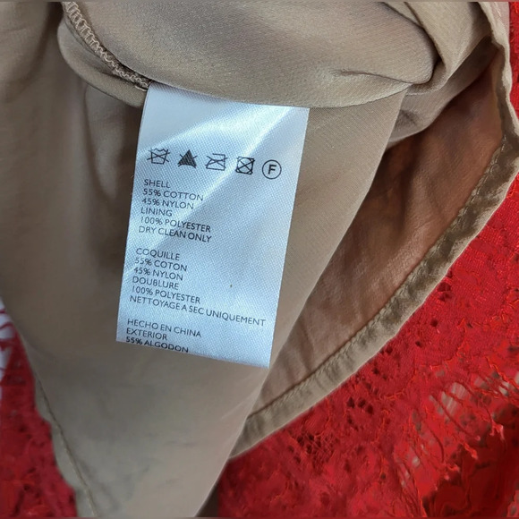 Maeve Anthropologie Katrine Red Orange Peplum Lace Short Cap Sleeve Blouse Sz L - Picture 7 of 8